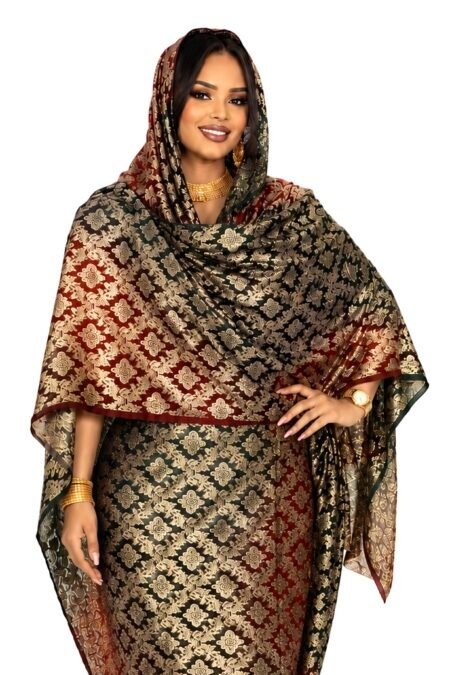 Dark Olive Pattern Sparke Half Width Chiffon