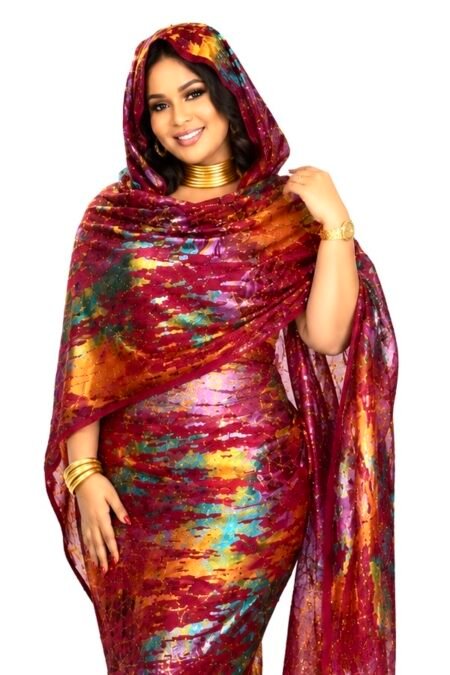 Maroon Pattern Sparkle Half Width Silk