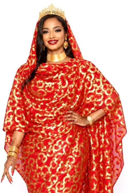 Red JERTIG Pattern Sparkle Half Width Silk
