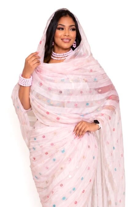Powder Pink Pattern Sparke Half Width Pure Silk