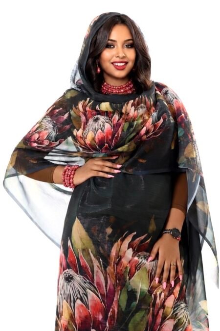 Black Charcoal Pattern Sparkle Half Width Silk