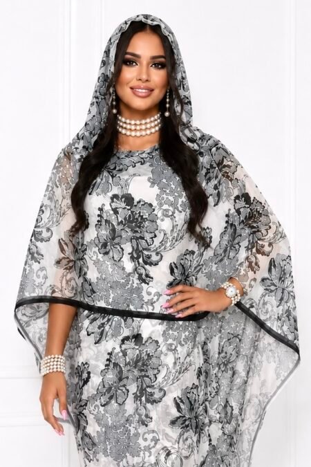 Grey/Black Floral Half Width Swiss Voile