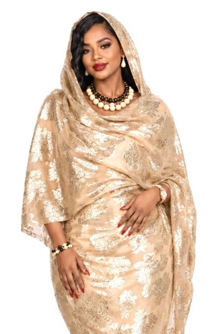 Champagne Gold Floral Sparkle Half Width Silk