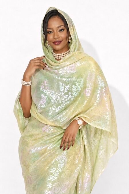 Lime Green Floral Half Width Shimmer Folie Voile