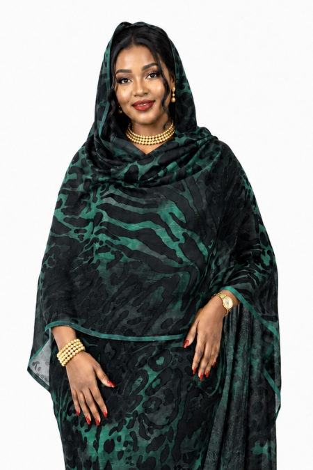 Green Pattern Sparkle Half Width Silk