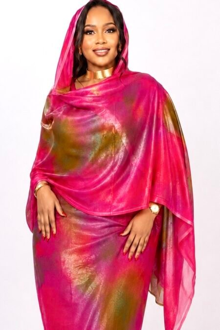 Fuchsia Pattern Half Width Swiss Voile Lame