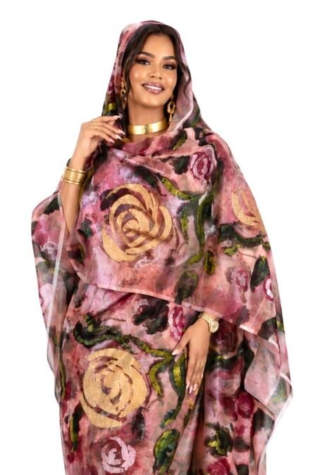 Nude Floral Glitter Sparkle Half Width Laser Silk