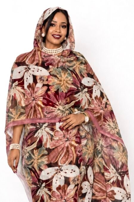 Puce/Beige Floral Full Width Swiss Voile