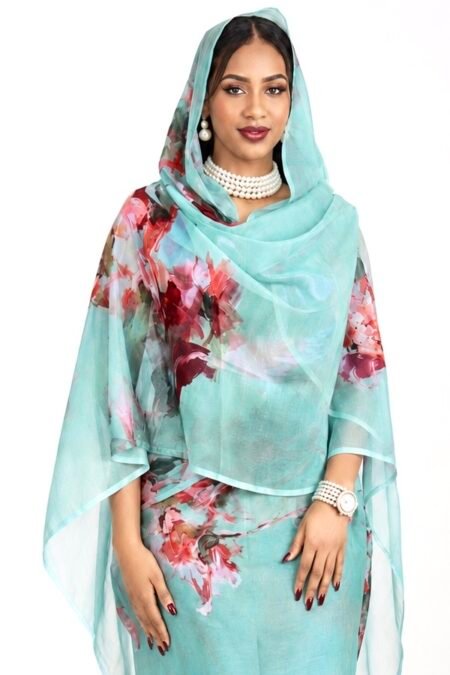 Seafoam Green Floral Sparkle Half Width Laser Silk