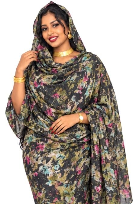 Black Coloured Pattern Sparkle Half Width Silk