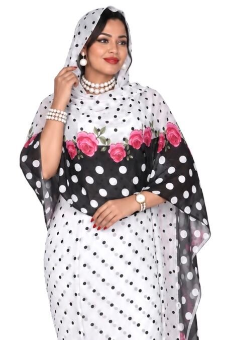Black/White Floral Sparkle Half Width Laser Silk