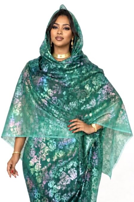 Iridescent Turquois Floral Half Width Folie Voile