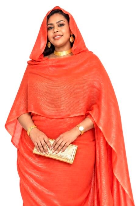 Coral Orange Pattern Sparkle Half Width Georgette