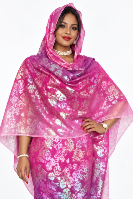 Iridescent Fuchsia Floral Half Width Folie Voile