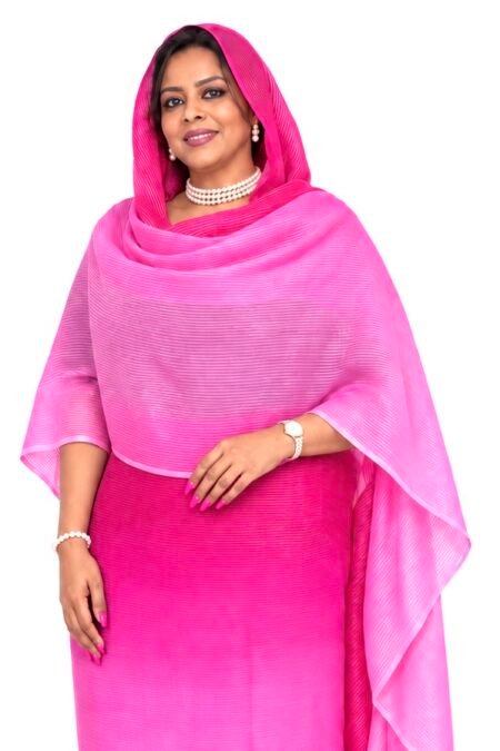 Fuchsia Pink Ombre Pattern Sparkle Half Width Georgette