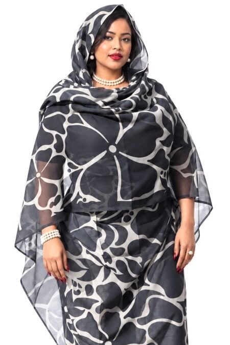 Black Charcoal Floral Full Width Voile