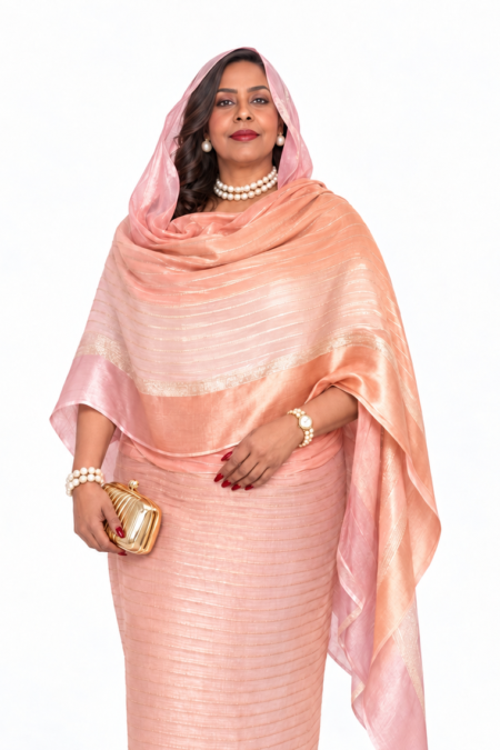 Peach/Pink Ombre Pattern Half Width Georgette