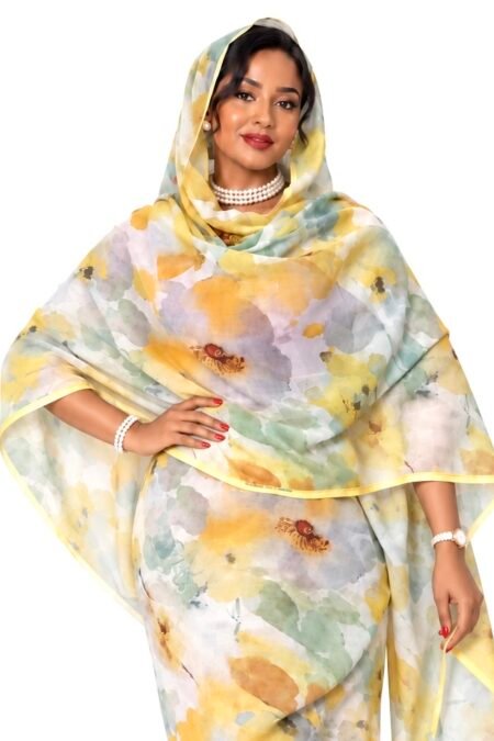 Cream Yellow Floral Half Width Voile