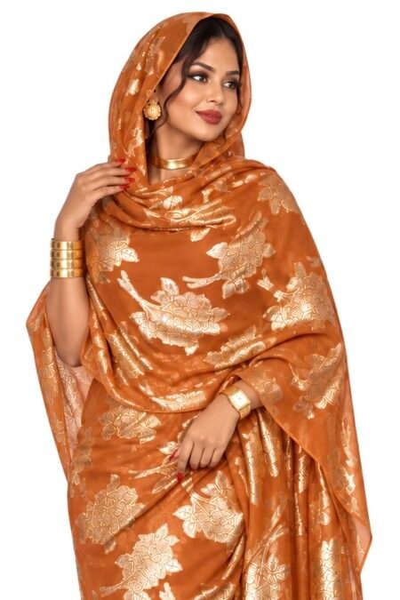 Burnet Orange Floral Sparkle Half Width Chiffon