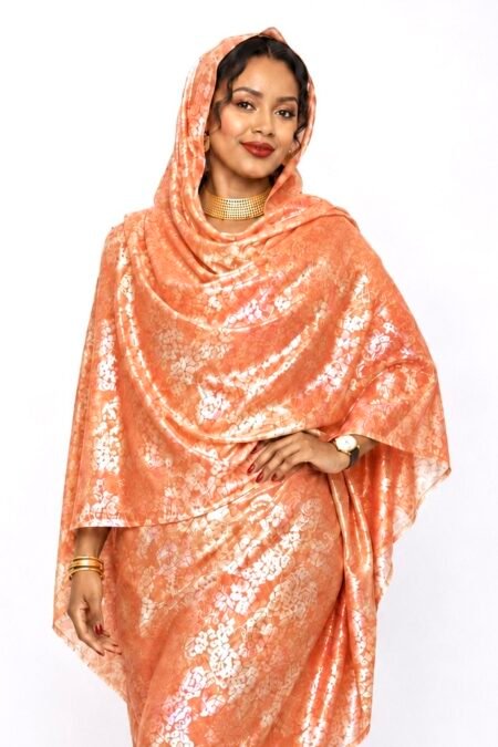 Light Coral Floral Half Width Shimmer Folie Voile