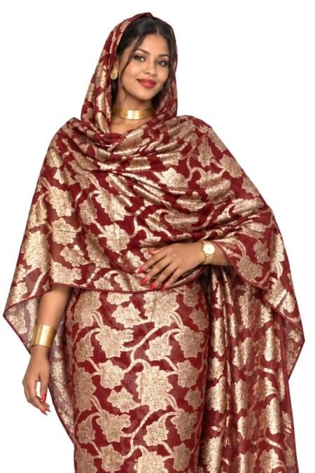 Brown Floral Sparkle Half Width Lurex Chiffon.