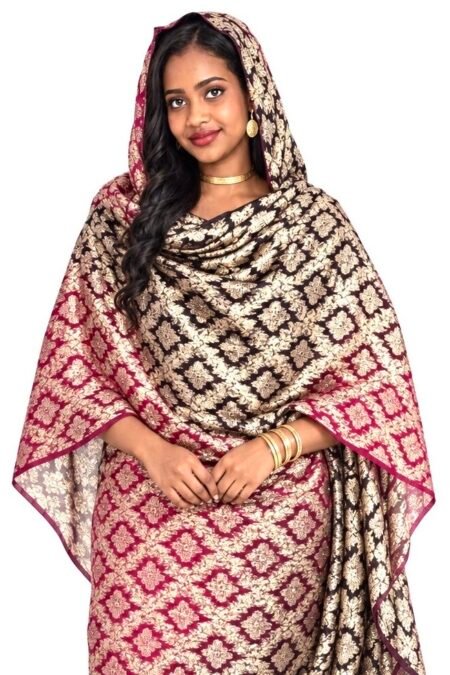 Cherry Pattern Sparkle Half Width Lurex Chiffon