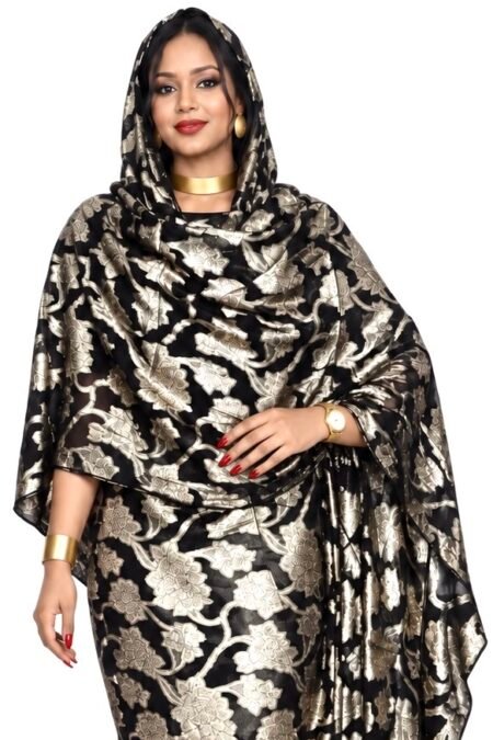 Black Floral Sparkle Half Width Lurex Chiffon.
