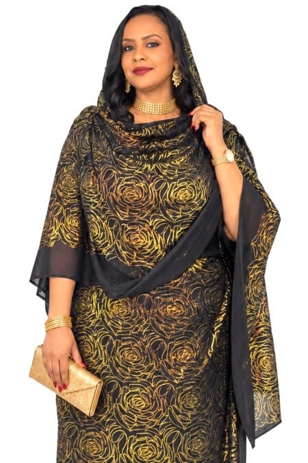 Black Pattern Sparkle Sequins Half Width Georgette