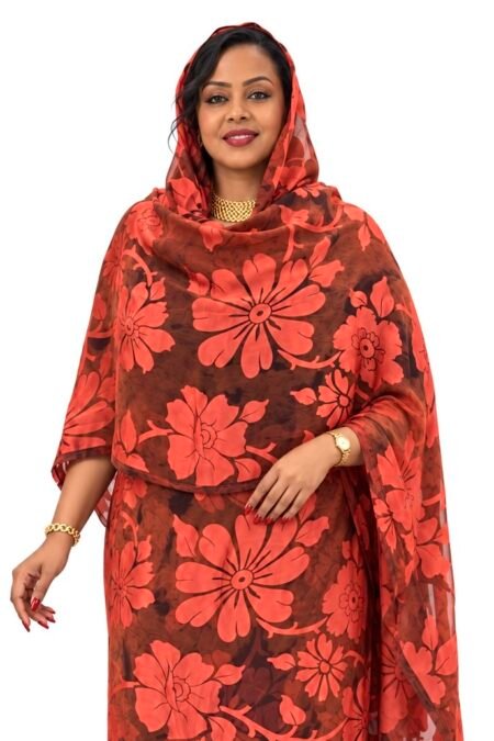 Rust Floral Jacquard Half Width Silk