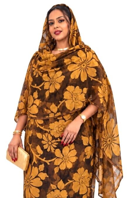 Chocolate Brown Floral Jacquard Half Width Silk